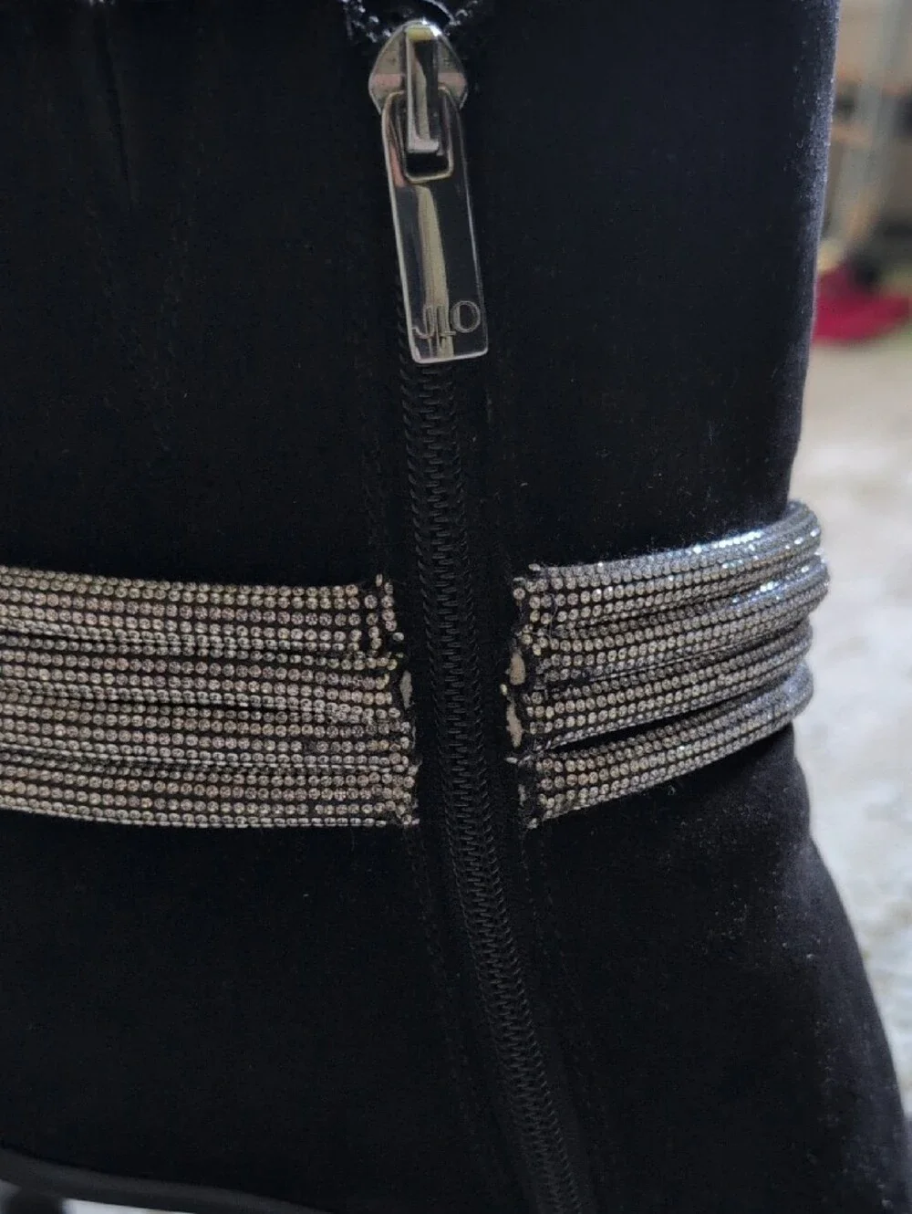 Black Suede Ankle Boots with Rhinestone Strap